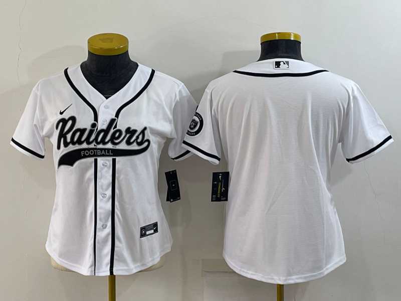 Women%27s Las Vegas Raiders Blank White With Patch Cool Base Stitched Baseball Jersey